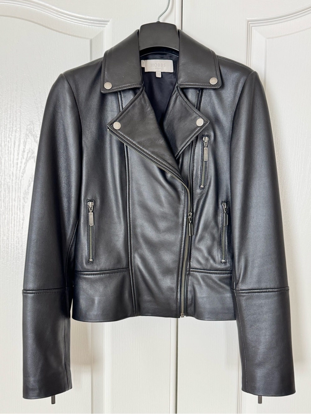 Hobbs London Black Leather Asymmetric Zip Biker Jacket